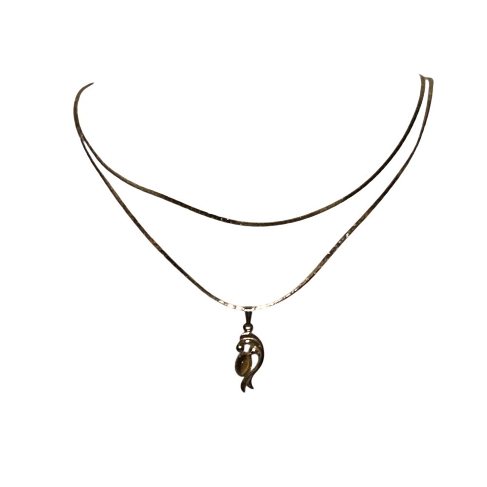 Vintage Rodell 1/20 12K Gold Filled Tiger's Eye‎ Dolphin Pendant Necklace